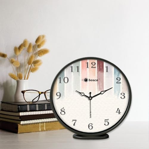 Bosco Decorative Multicolor Stripe 20 CM Table Cum Modern Design Round Wall Clock for Home, Living Room, Bedroom,Office and Kitchen | BWC-1208 - Image 1
