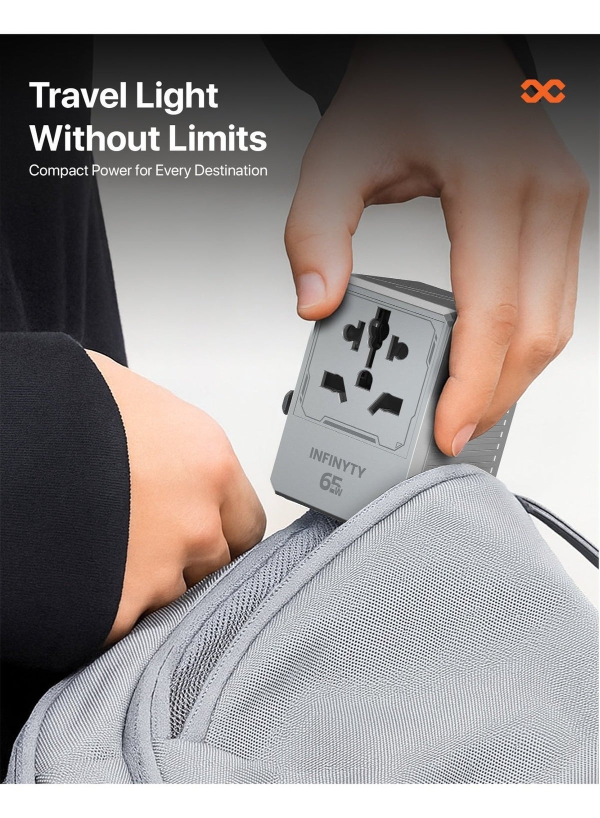 Infinity Atlas 65W Universal Travel Adapter - Silver