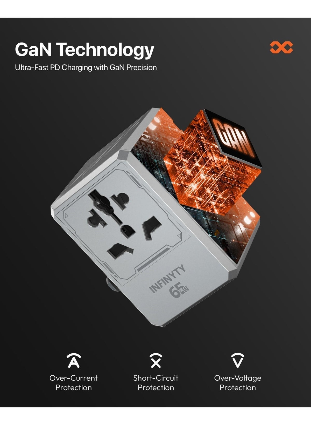 Infinity Atlas 65W Universal Travel Adapter - Silver