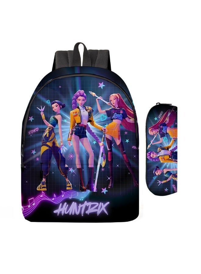K-Pop Demon Hunters Full Print Backpack and Pencil Case 2Pcs Set,  Anime School Bag Stationery Set for Kids Students - Image 1