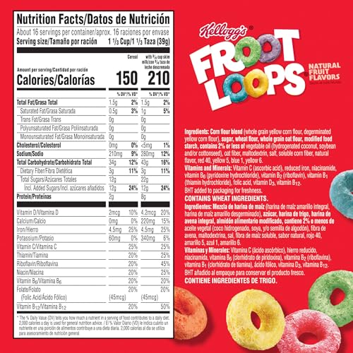 Kellogg's Kellogg’s Froot Loops Breakfast Cereal, Good Source of Fiber, 15g Whole Grain, Giant Size, 23 oz - Image 5