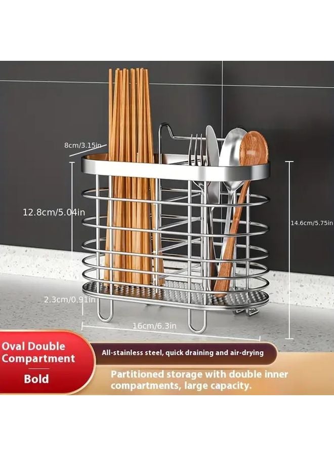 Thickened Oval Double Grid Wall Mounted Utensil Holder Multi Slot Cutlery Organizer - Image 3