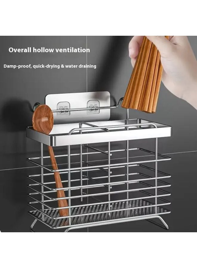 Thickened Oval Double Grid Wall Mounted Utensil Holder Multi Slot Cutlery Organizer - Image 4