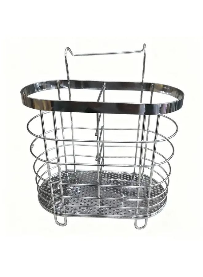 Thickened Oval Double Grid Wall Mounted Utensil Holder Multi Slot Cutlery Organizer - Image 1