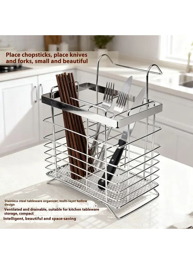 Thickened Oval Double Grid Wall Mounted Utensil Holder Multi Slot Cutlery Organizer - Image 2