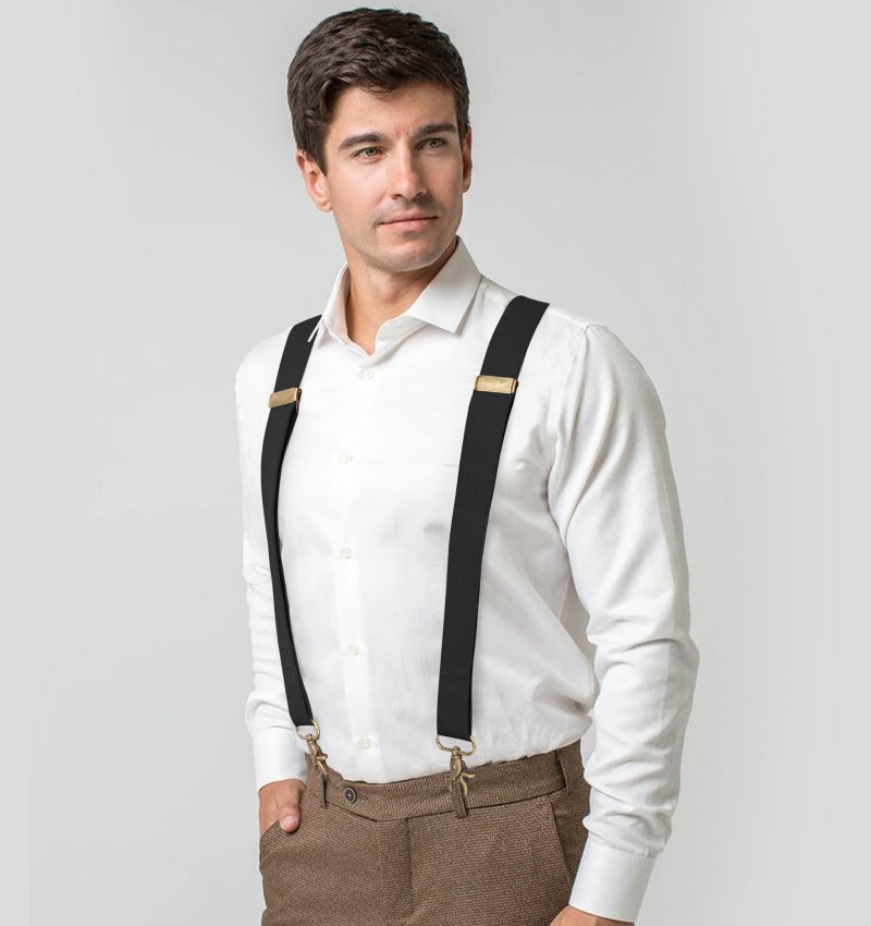 Fasker Suspenders for Men Heavy Duty 1.4 Inch Adjustable Elastic Straps X-Back Mens Suspenders,Black - Image 2