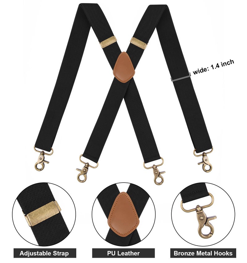 Fasker Suspenders for Men Heavy Duty 1.4 Inch Adjustable Elastic Straps X-Back Mens Suspenders,Black - Image 3
