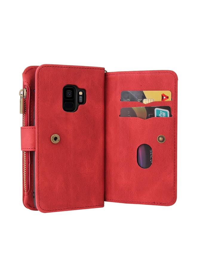 اس-توب جراب لهاتف Samsung Galaxy S9 مصنوع من الجلد PU + TPU مع حامل وفتحة لـ 15 بطاقة ومحفظة وجيب بسحاب وحبل تثبيت - Image 5