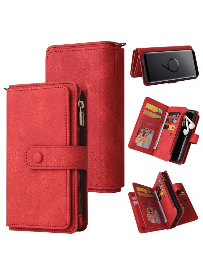 اس-توب جراب لهاتف Samsung Galaxy S9 مصنوع من الجلد PU + TPU مع حامل وفتحة لـ 15 بطاقة ومحفظة وجيب بسحاب وحبل تثبيت - Image 1