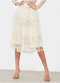 Floral Embroidered Midi Skirt