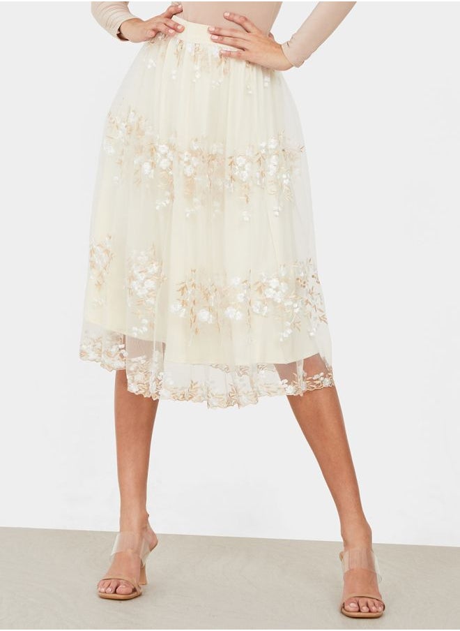 Styli - Floral Embroidered Midi Skirt - Image 1