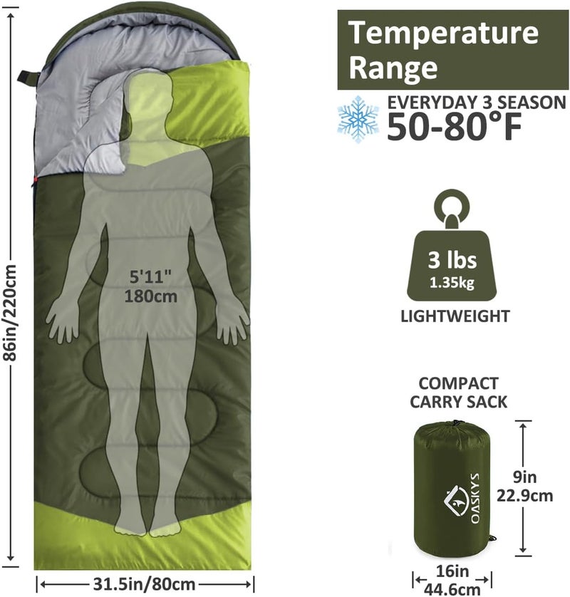 oaskys Camping Sleeping Bag - 3 Season Warm & Cool Weather - Summer Spring Fall Lightweight Waterproof for Adults Kids - Camping Gear Equipment, Traveling, and Outdoors - Image 2
