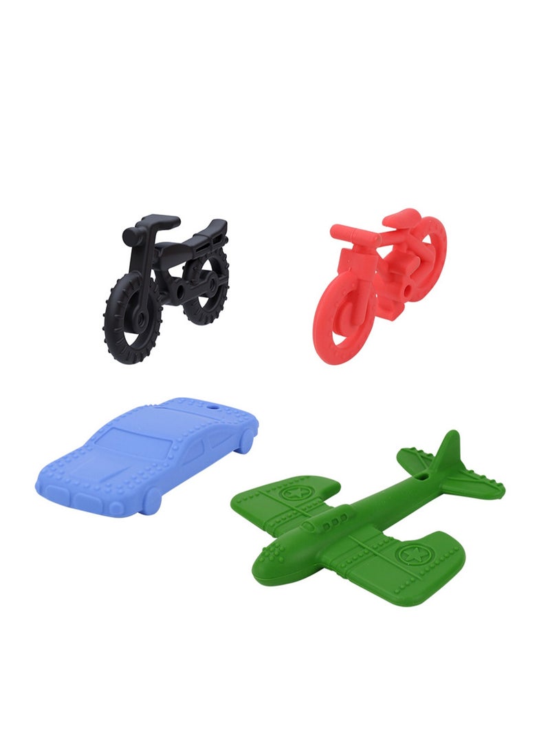 Baby Food Grade Silicone Remote Control Teether, Baby Soothing Silicone Remote Control Teether, Baby Teething Stick Chewing Gum Anti-Eating Hand Chewing Toy (Transportation-Four-Piece Set) - Image 1