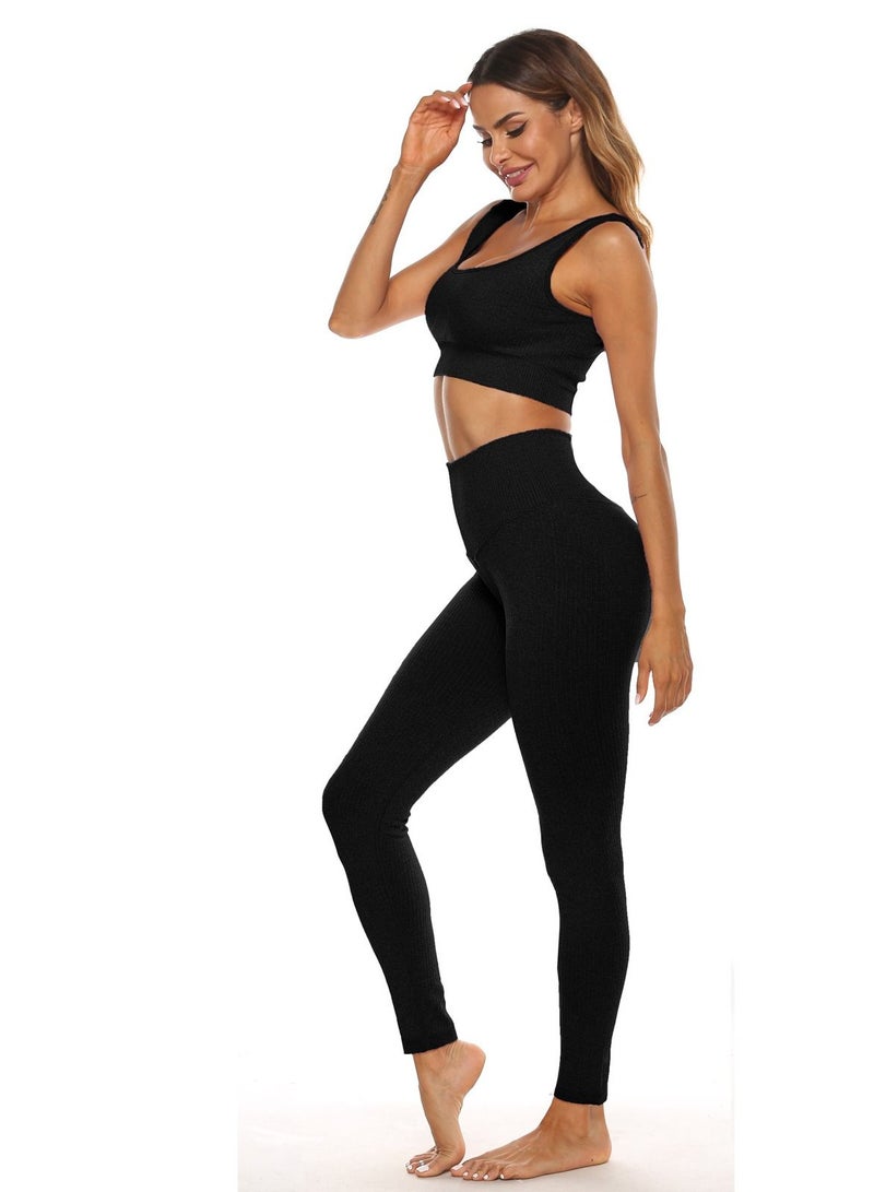 Loquat Women's Seamless High Waist Sports Suit Black - Image 1