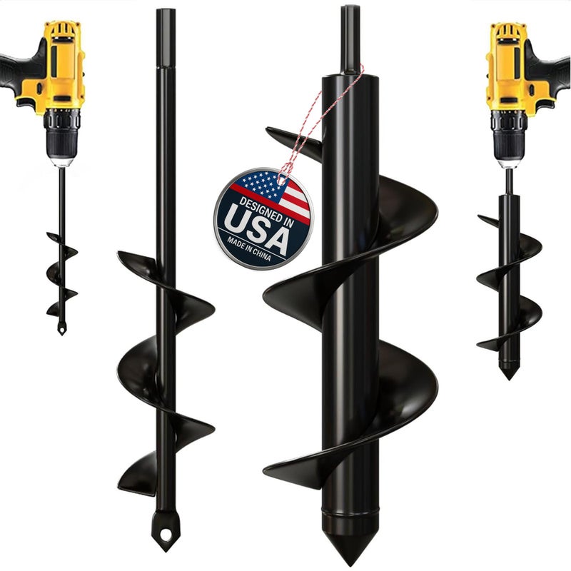 K-Brands Auger Drill Bit for Planting â€“ 1.6 x 9 Inch & 3 x 9 Inch Set - Garden Spiral Hole Drill and Bulb Planter Tool - Bedding Plants, Umbrella Holes - 3/8 Inch Hex Drive Drill - Image 1