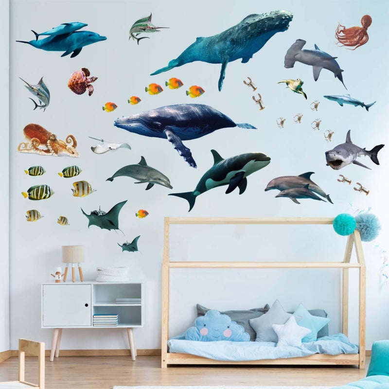 ملصقات حائط من Pinkeleph Under The Sea Fish - ملصقات جدارية على شكل سمكة قرش الحوت والحبار وحيوانات المحيط - حضانة الأطفال والأطفال الأولاد والبنات وغرفة النوم والحمام وغرفة اللعب وغرفة اللعب وغرفة الدراسة - Image 3