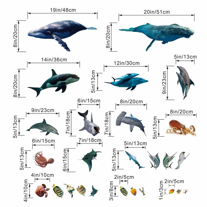 ملصقات حائط من Pinkeleph Under The Sea Fish - ملصقات جدارية على شكل سمكة قرش الحوت والحبار وحيوانات المحيط - حضانة الأطفال والأطفال الأولاد والبنات وغرفة النوم والحمام وغرفة اللعب وغرفة اللعب وغرفة الدراسة - Image 4