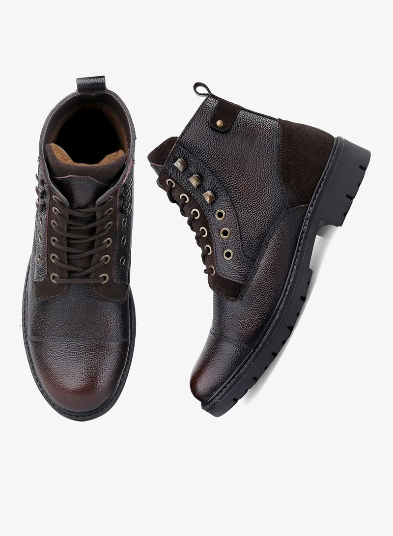 باكا بوتشي أحذية رجالية جلدية بنية متوسطة الطول للمشي لمسافات طويلة