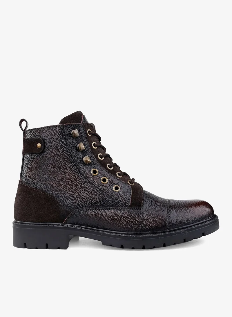 باكا بوتشي أحذية رجالية جلدية بنية متوسطة الطول للمشي لمسافات طويلة