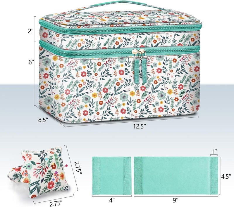 FINPAC Sewing Accessories Storage and Organizer Case, Double-Layer Sewing Kits Carrying Bag with Wrist Pin Cushion for Threads, Needles, Embroidery Floss Supplies, Felting Kits (Spring Bloom) - Image 5