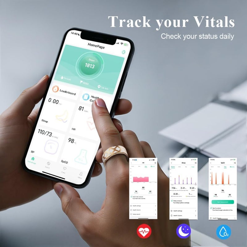 Smart Ring for Women Fitness Smart Rings Tracker Health Ring Sleep Tracker Heart Rate SpO2 Calorie Distance Measurement Pedometer Rose Gold for Android and iOS (11) - Image 3