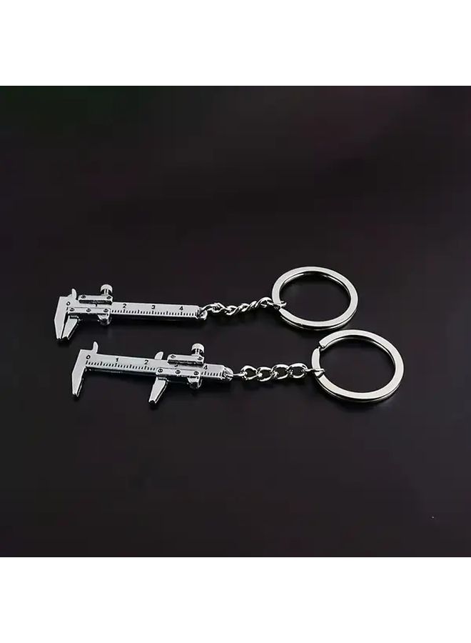 2pcs Zinc Alloy Keychain Set With Mini Vernier Caliper Design Durable Anti Rust Measuring Tool Style - Image 1