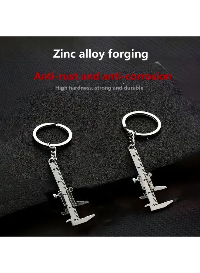 2pcs Zinc Alloy Keychain Set With Mini Vernier Caliper Design Durable Anti Rust Measuring Tool Style - Image 3