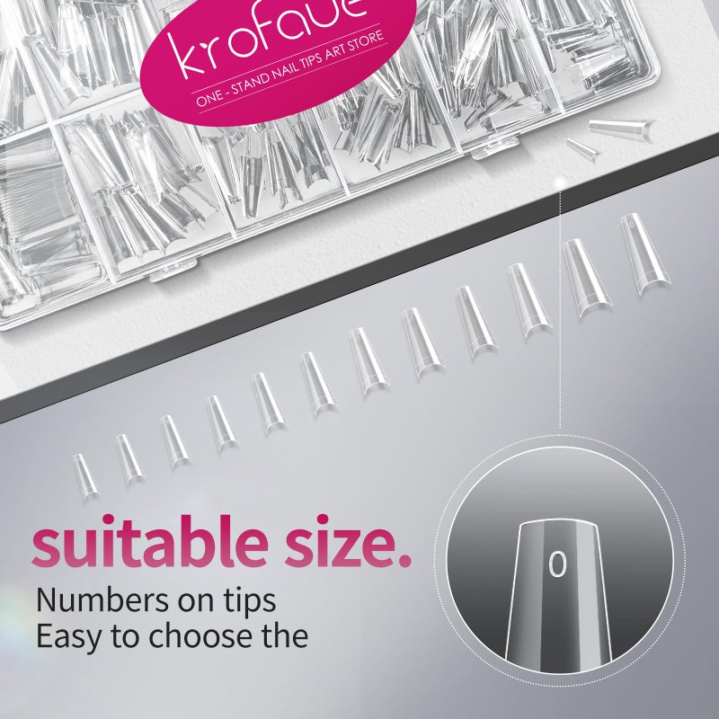 krofaue 600PCS Half Cover Coffin Nail Tips - Acrylic Nail Tips 12 Size Clear False Nails Tips with Box for Nail Salons and Home DIY (Clear) - Image 5