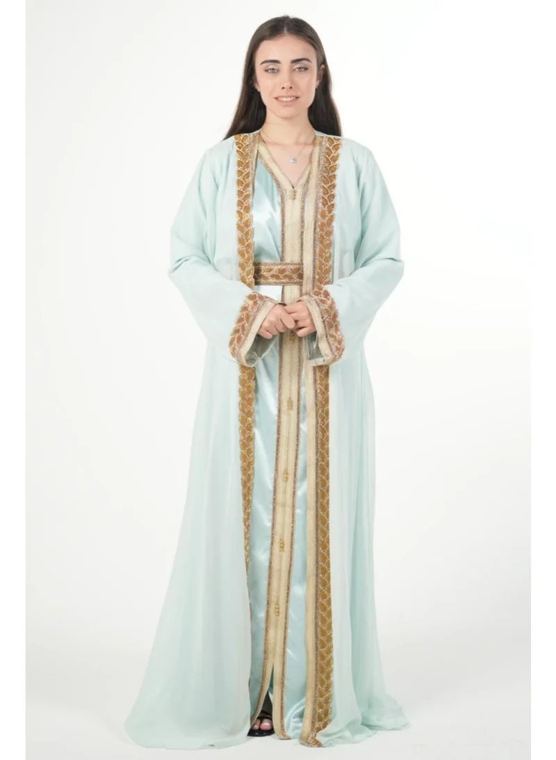 البنت الشرقية قفطان مغربي شيفون قطعتين مع حزام على الخسر