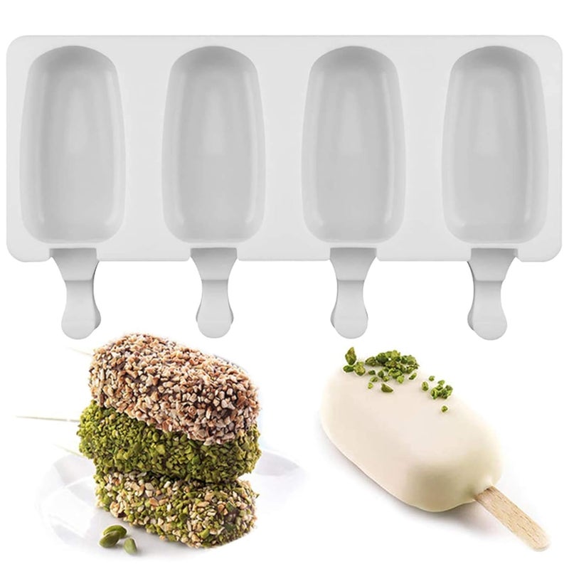 MoldBerry 4 Cavity Big Oval Silicone Cakesicle Mould Silicone Popsicle Ice Cream Cakesicle Chocolate Lolipop Moulds Reusable Ice Cream Popsicle Maker Pack of 1 - Image 1