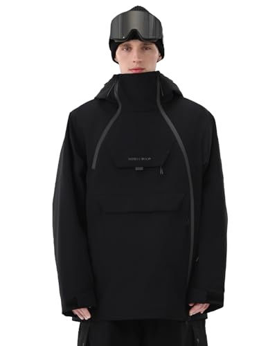 HIGH EXPERIENCE Mens Ski Jacket 3L Snowboard Anorak Coat Baggy Snow Pullover Hooded Waterproof Windproof Insulated Winter US Alpha Large Regular Regular Black - Image 1