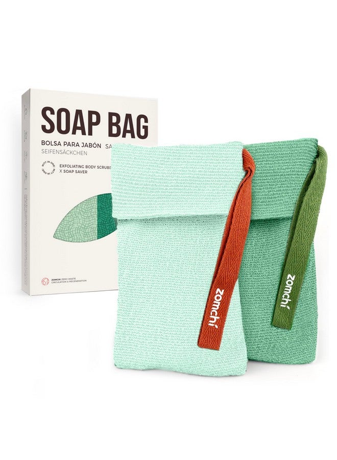 ZOMCHI 2 Pieces Bar Soap Saver Bags with Different Roughness, Exfoliating Soap Bags for Body Wash, Foaming Soap Holder for Shower (Mint) - Image 1