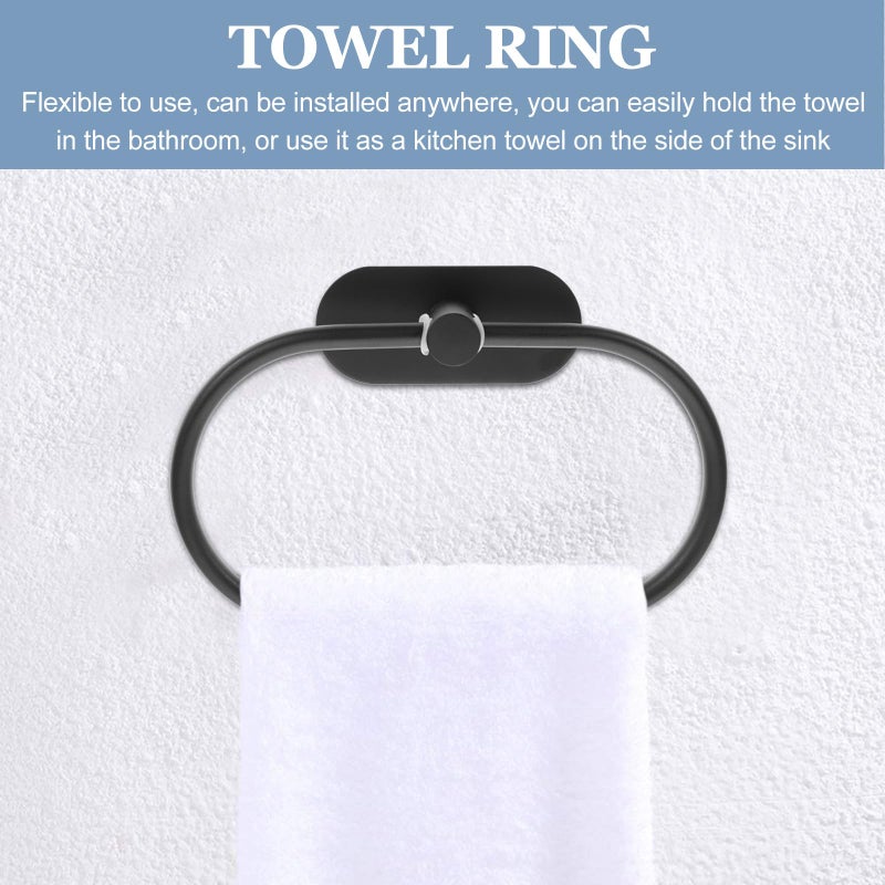 Stainless Steel Towel Holder And Ring Set Punch Free Black Finish Kitchen Bathroom - Image 4