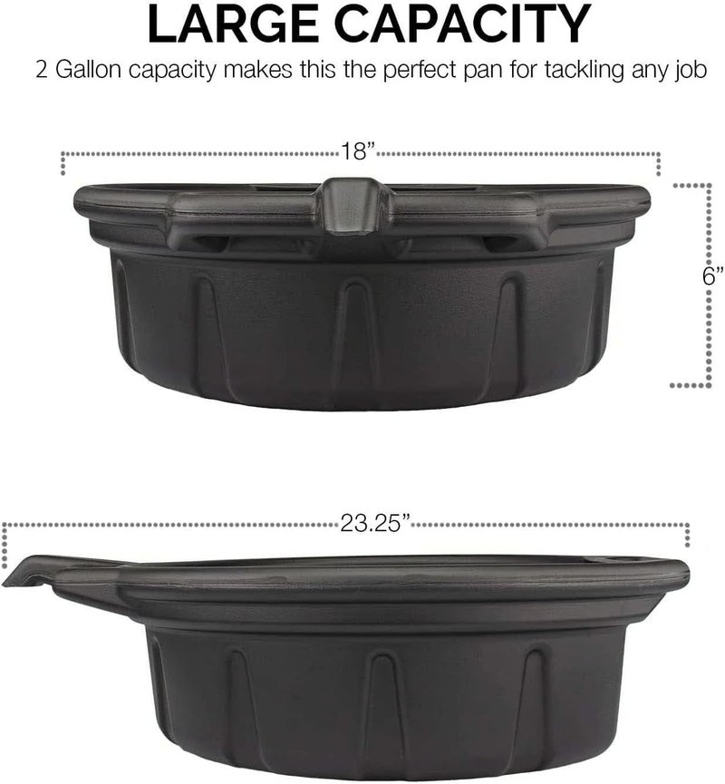 NEIKO 20762A Oil Drain Pan | Black Plastic Anti Splash | Motor Oil Drip Catcher Pan | 2 Gallon (8L) Capacity - Image 2
