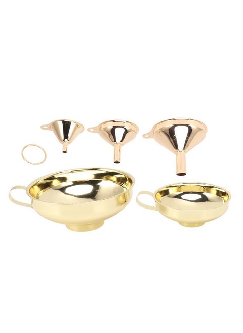 5 Pcs Funnel Set Stainless Steel Gold Plating Wide Mouth Narrow Rod Kitchen Funnel with Side Handle