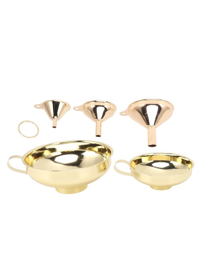 5 Pcs Funnel Set Stainless Steel Gold Plating Wide Mouth Narrow Rod Kitchen Funnel with Side Handle