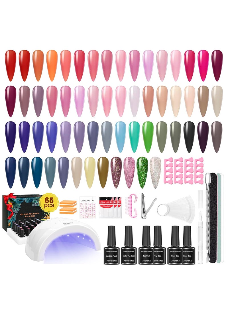 Jiasheng - 82 Pcs Gel Nail Polish Kit with UV Light 60 Colors Nail Polish Set with Base Matte Glossy Top Coat Gel Nail Soak Off All Season Manicure Tools Kit Nail Supplies for Beginner Nail Art Salon DIY - Image 1