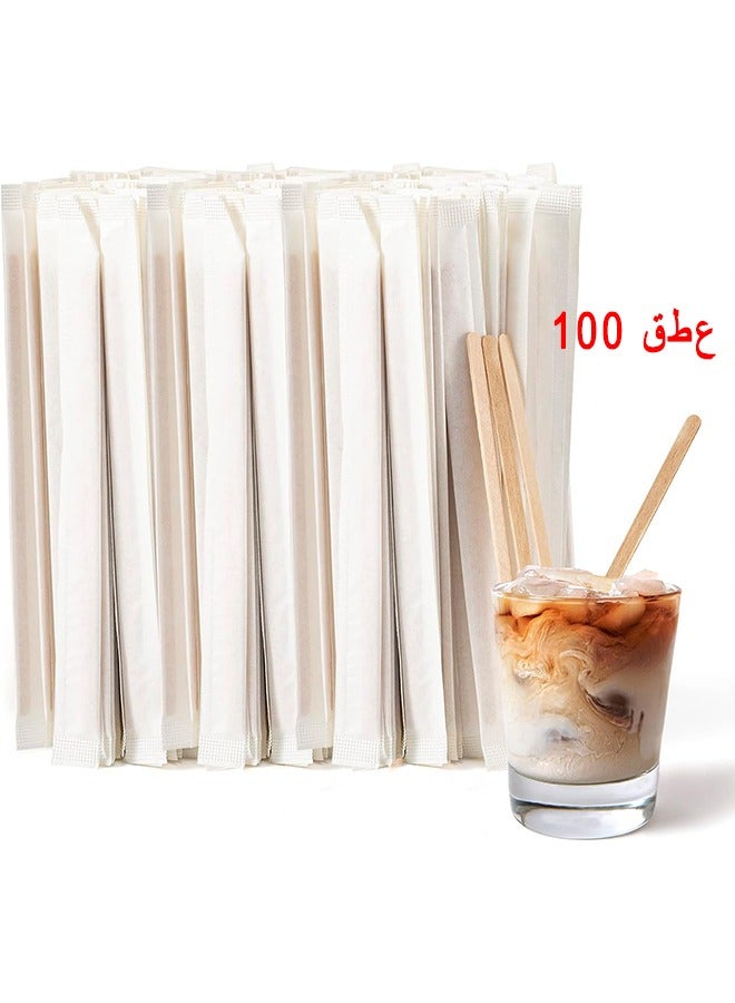 HS Wood Coffee Stir Sticks - Natural Wooden Collection Long Disposable Paper Wrapped Stirrings Tea Beverage Stirrers Individually Hot Drinks For Party BBQ Camping Resturant - 100PCS 140MM - Image 1