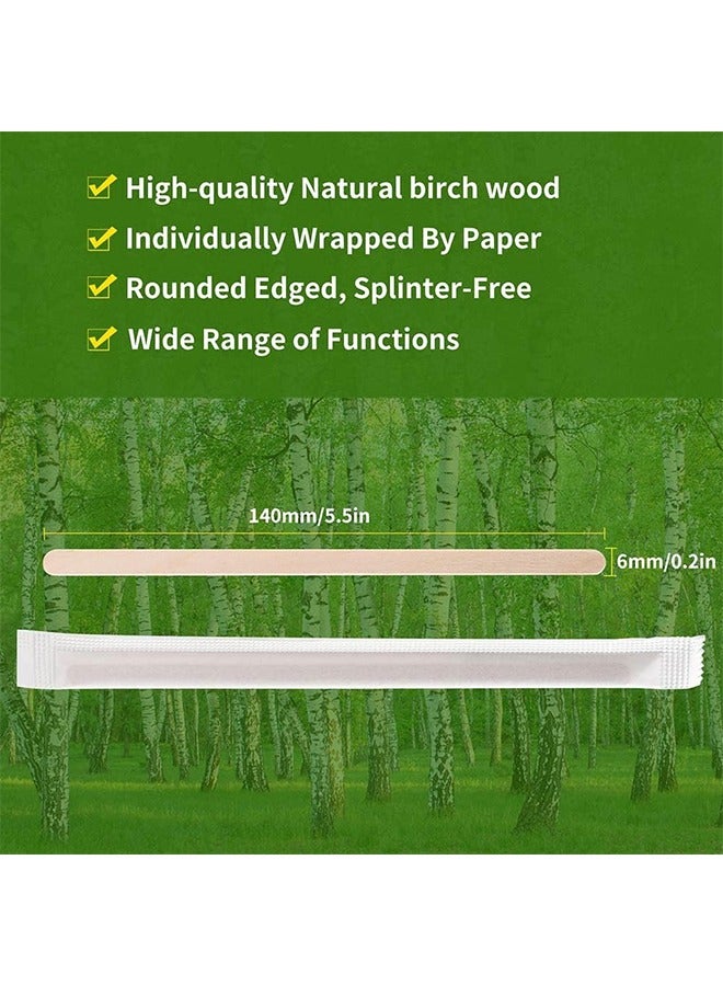HS Wood Coffee Stir Sticks - Natural Wooden Collection Long Disposable Paper Wrapped Stirrings Tea Beverage Stirrers Individually Hot Drinks For Party BBQ Camping Resturant - 100PCS 140MM - Image 2