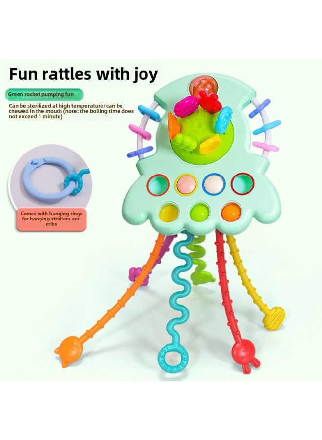 Astronaut Finger Pull Fun Press Baby Chewable Drawstring Early Education Baby Toy Hand Grab Ball Toy For Infants-Color:Rocket Pumping-【Green】】-Specifications:Gift Box - Image 1