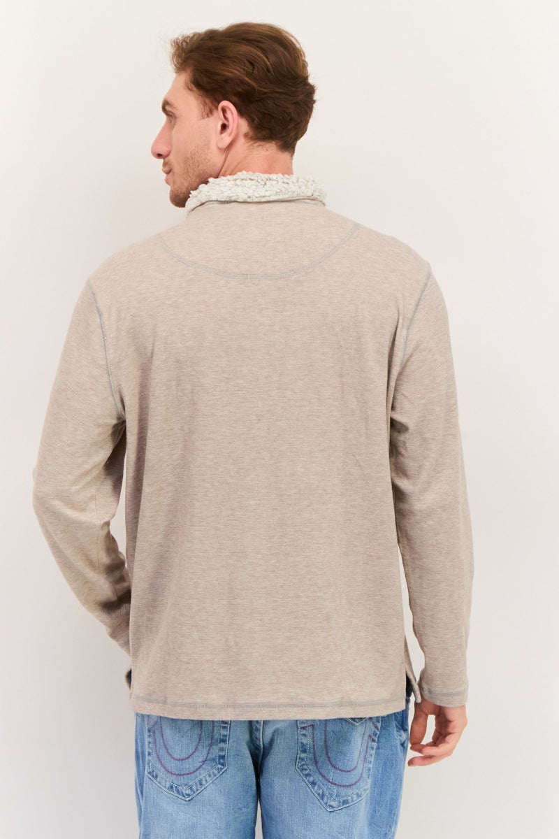 TRUE GRIT Men Mock Neck Heather Sweater, Khaki - Image 2