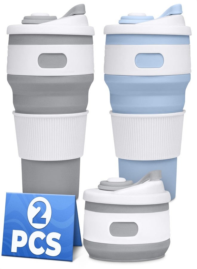 Tesorrio 2Pcs Collapsible Cups for Traveling - Collapsible Cup with Lid Travel Coffee Tumbler Reusable Collapsible Coffee Cup Christmas Cups - Camping Cups Collapsible Travel Cup Insulated Coffee Mug with Lid - Image 1