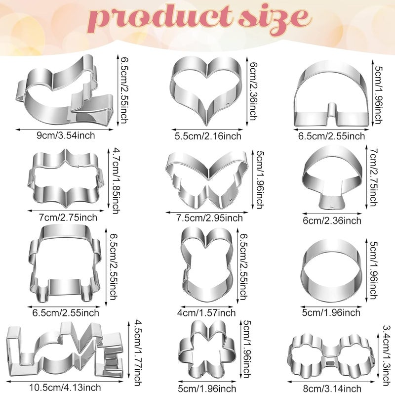 Kacctyen 12 Pcs Large Groovy Cookie Cutter Set Hippie Cookie Cutter Stainless Steel Flower Rainbow Sunglasses Bus Heart Baking Molds for Two Groovy One Birthday Party Kitchen Baking Biscuit - Image 2