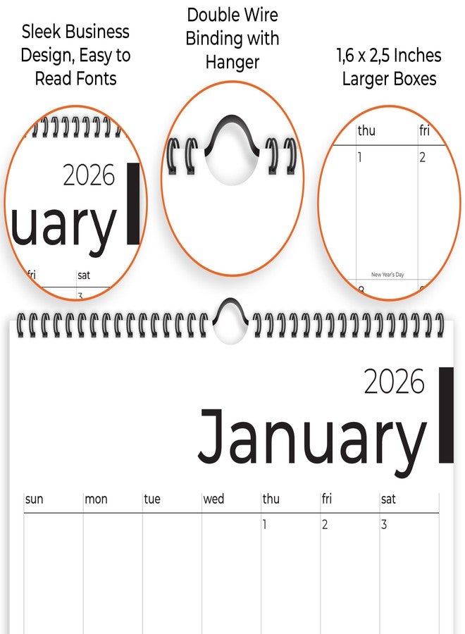 HADIGU تقويم حائط 2026-2027، 18 شهرًا، من يناير 2026 إلى يونيو 2027، مقاس 17 × 12 بوصة، تقويم حائط كبير مع علاقة، ورق سميك وتجليد حلزوني. تصميم أنيق مناسب للأعمال. - Image 5