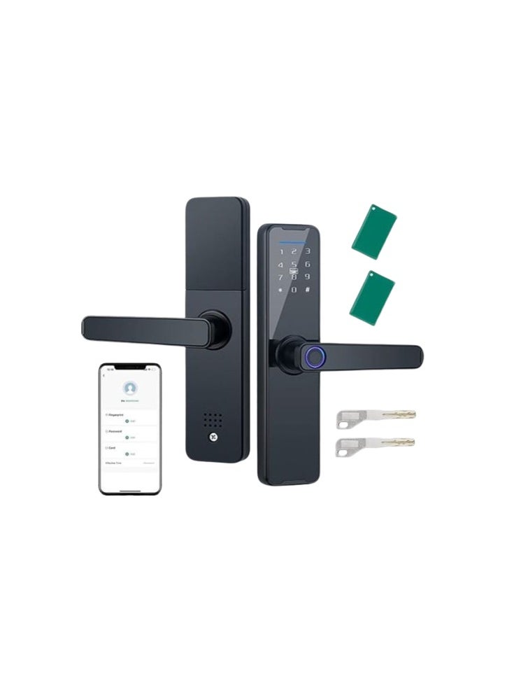 Smart Door Lock CaninKart Biometric Fingerprint With Multiple Unlock Methods, Keyless Entry, Tuya App Control, Modern Design, WF-H6 - Black
