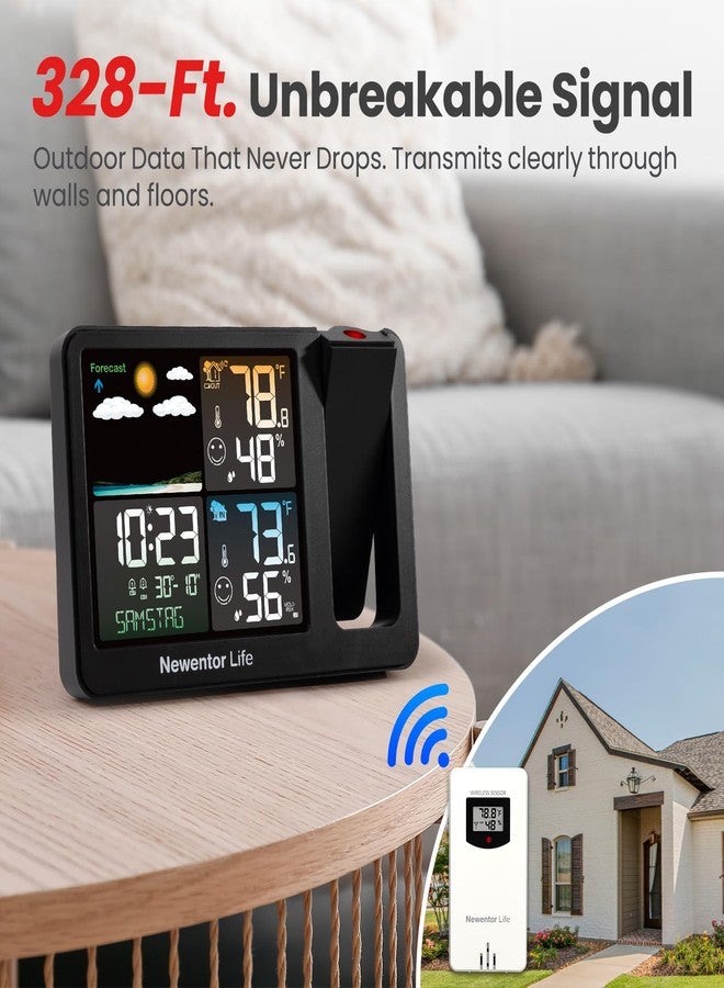 Newentor Projection Alarm Clock, Projection Clock for Bedroom Ceiling, Weather Station Thermometer with Projector Indoor Outdoor TEM&Hum, Forecast, Adjustable Backlight, Black, No Atomic - Image 5