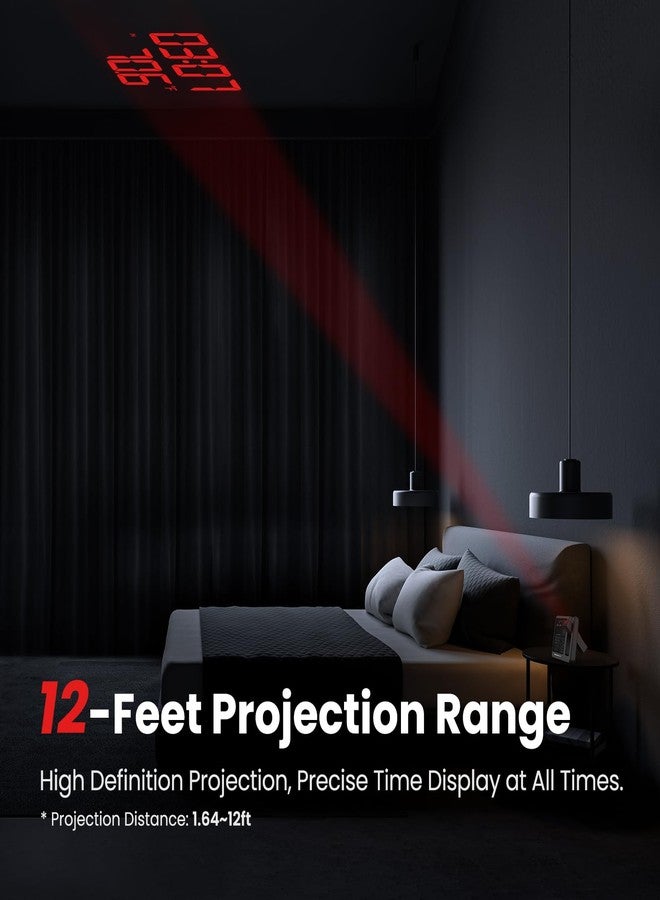 Newentor Projection Alarm Clock, Projection Clock for Bedroom Ceiling, Weather Station Thermometer with Projector Indoor Outdoor TEM&Hum, Forecast, Adjustable Backlight, Black, No Atomic - Image 4