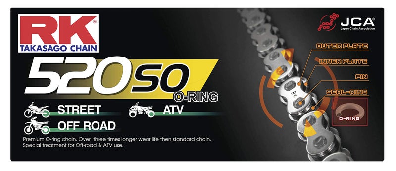 RK Racing Chain سلسلة RK Racing 520-SO-106 (سلسلة 520) فولاذية 106 حلقة سلسلة تقليدية للشارع والطرق الوعرة مع وصلة توصيل - Image 1