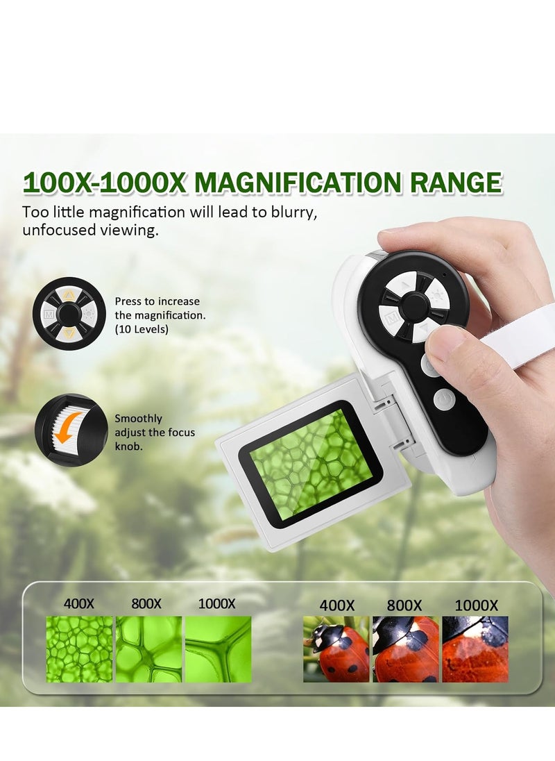 Generic - Microscope for Kids, 1000x Handheld Kids Microscope with 6 Adjustable LED Lights, 2 LCD Screen Mini Portable Microscope USB to PC for Kids 8-12, Comes with 32GB SD Card - Image 1