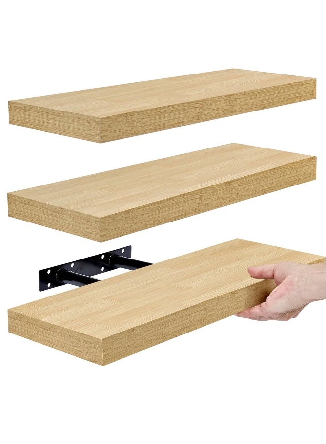 dida-cosmos 3 Pcs Set of Floating Shelves for Wall Decor Wall Shelves for Bedroom Storage Large Deep Wall Mounted Shelves for Bathroom Towels Laundry Living Room Kitchen Closet  - Image 1
